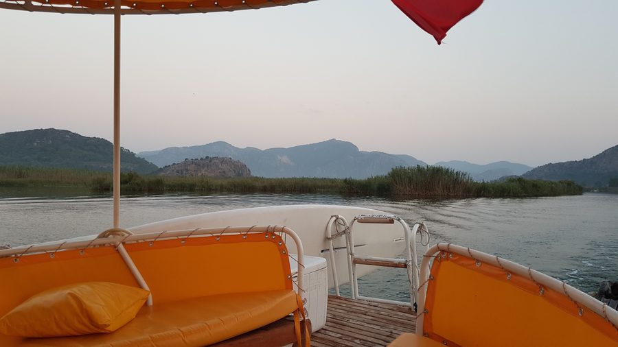 Evening boat cruise on the Dalyan river at sunset
