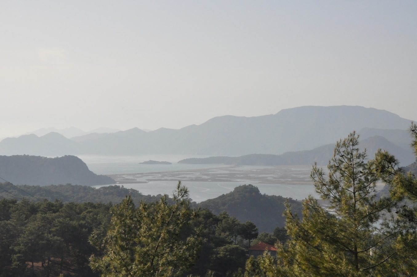 Hilltop view over the Dalyan delta and Mediterranean coastline